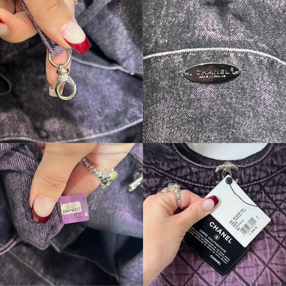 $3200 NWT CHANEL 2020C Purple Black Acid Wash Denim Quilted Small Shopping Bag - Picture 13 of 16